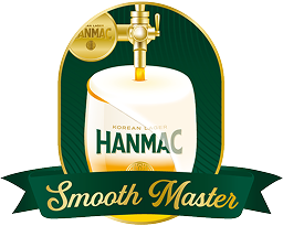 한맥 엑스트라 크리미 생 맥주 스무스 마스터 인증 로고로 HANMAC 이 각인 된 전용잔과 Smooth Master 라벨이 표기되어 있습니다.